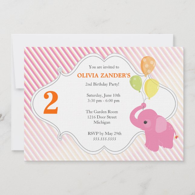 Invitación al cumpleaños del elefante rosa (Anverso)