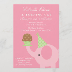 Invitación al cumpleaños del elefante rosa las 5 h