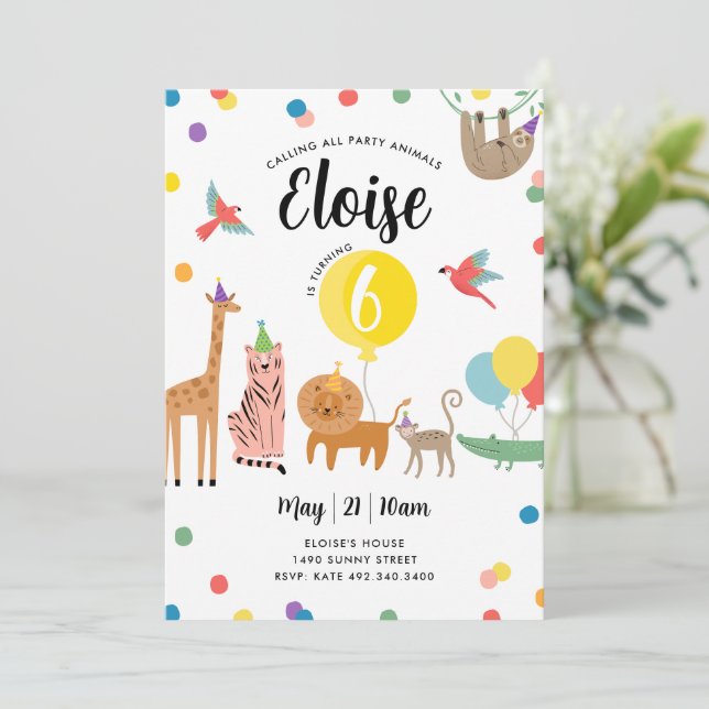 Invitación al cumpleaños del fiesta Animal (Anverso de pie)