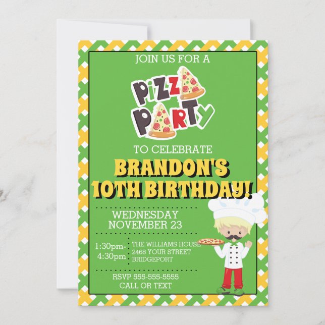 Invitación al cumpleaños del Fiesta Blond Boy Pizz (Anverso)