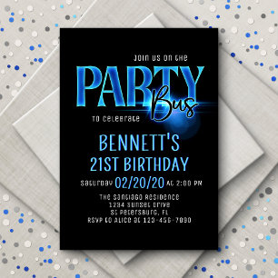 Invitación al cumpleaños del Fiesta Blue Neon
