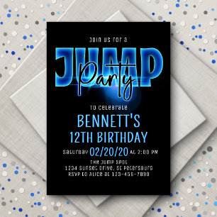 Invitación al cumpleaños del Fiesta Blue Neon Jump