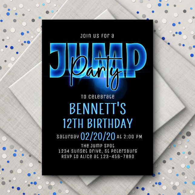 Invitación al cumpleaños del Fiesta Blue Neon Jump (Subido por el creador)