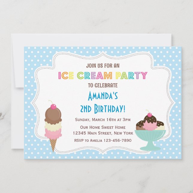 Invitación al cumpleaños del Fiesta de helados (Anverso)