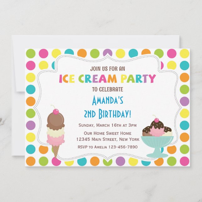 Invitación al cumpleaños del Fiesta de helados (Anverso)