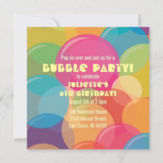 Invitación al cumpleaños del Fiesta de la burbuja  (Anverso)