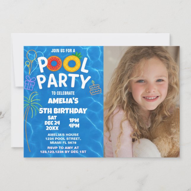 Invitación al cumpleaños del Fiesta de la piscina  (Anverso)