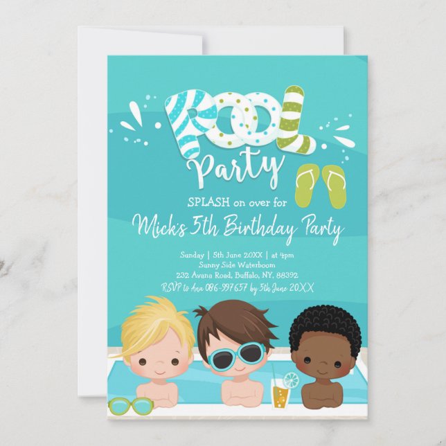 Invitación al cumpleaños del Fiesta de la piscina  (Anverso)