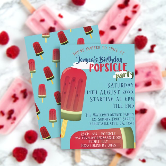 Invitación al cumpleaños del Fiesta de la sandía P (Celebrate your summer birthday with a Popsicle Party. Just add the details of yours!)