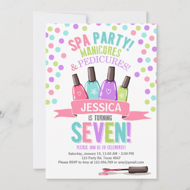 Invitación al cumpleaños del Fiesta de Spa Pink Pu (Anverso)