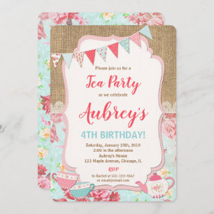 Invitación al cumpleaños del fiesta del té chica c