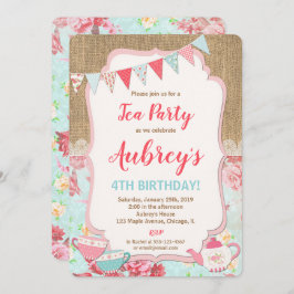 Invitación al cumpleaños del fiesta del té chica s