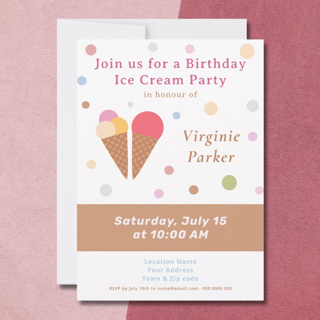 Invitación al cumpleaños del Fiesta Ice Cream (Ice Cream Party Birthday Invitation - Back)