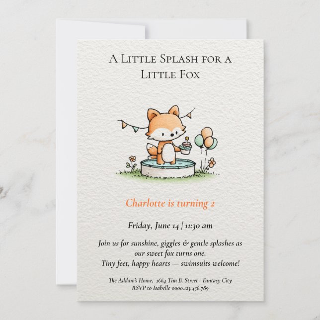Invitación al cumpleaños del Fiesta Little Fox Poo (Anverso)