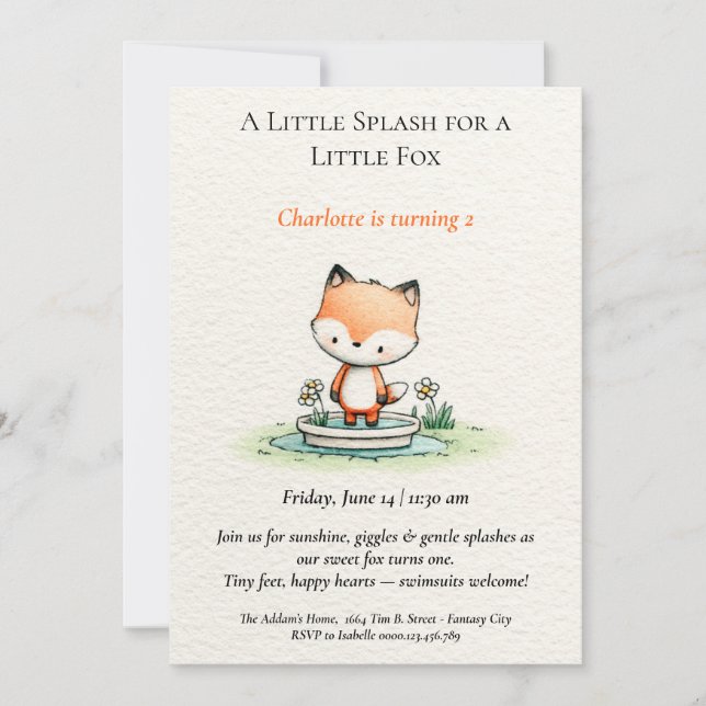 Invitación al cumpleaños del Fiesta Little Fox Poo (Anverso)