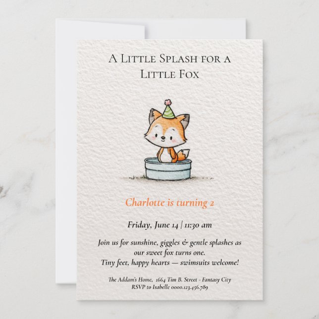 Invitación al cumpleaños del Fiesta Little Fox Poo (Anverso)