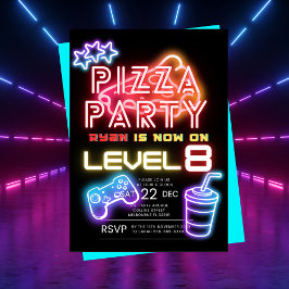 Invitación al cumpleaños del Fiesta Neon Pizza del