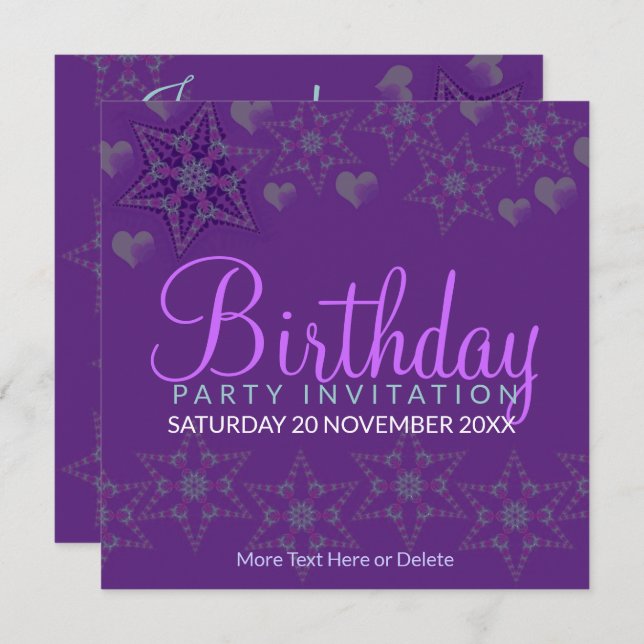 Invitación al cumpleaños del Fiesta Purple Stars H (Anverso / Reverso)