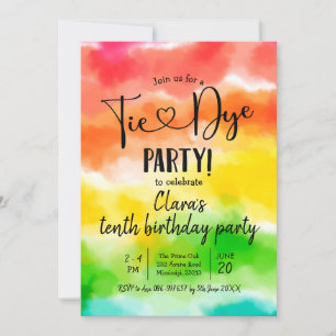Invitación al cumpleaños del Fiesta Rainbow Tie Dy