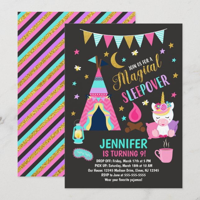 Invitación al cumpleaños del Fiesta Unicorn Sleepo (Anverso / Reverso)