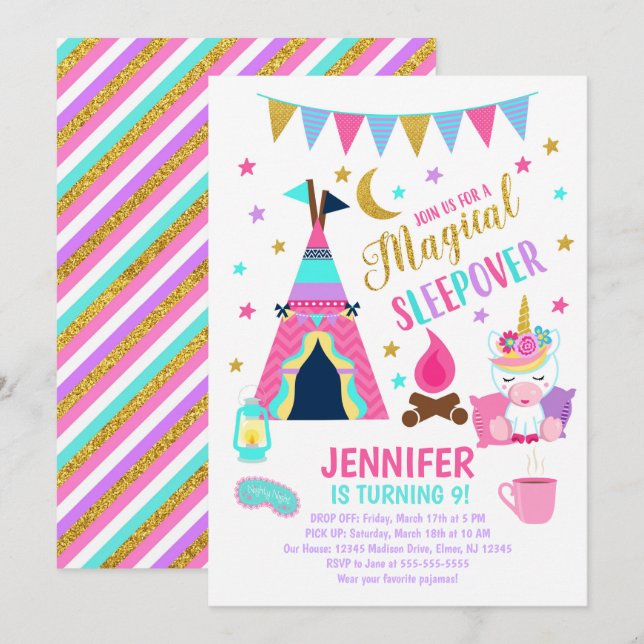 Invitación al cumpleaños del Fiesta Unicorn Sleepo (Anverso / Reverso)