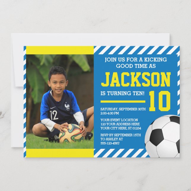 Invitación al cumpleaños del fútbol con foto (Anverso)