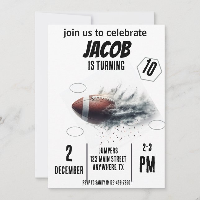 Invitación al cumpleaños del fútbol de los deporte (Anverso)