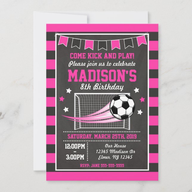 Invitación al cumpleaños del fútbol para Chicas (Anverso)