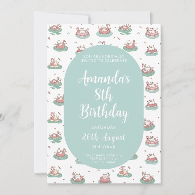 Invitación al cumpleaños del gato Pastel - Fiesta  (Anverso)