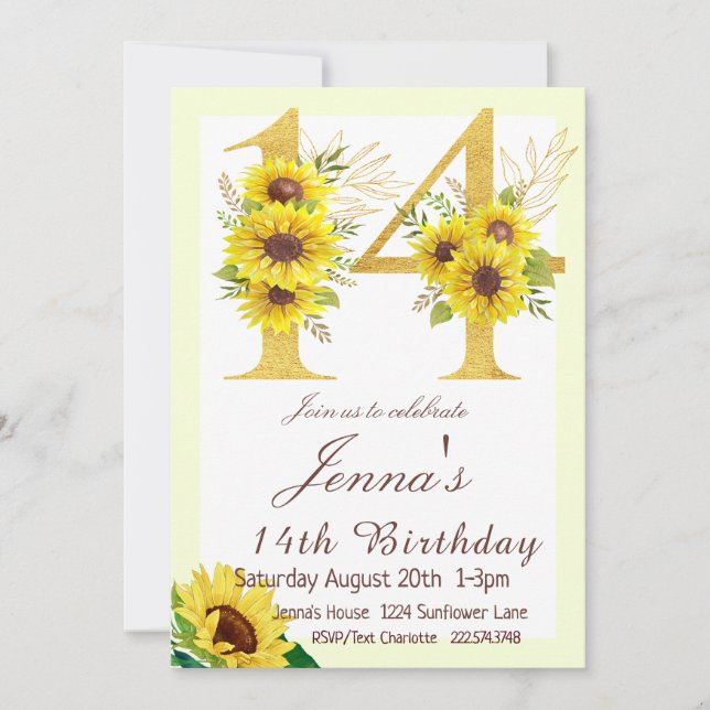 Invitación al cumpleaños del girasol, 14º cumpleañ (Anverso)