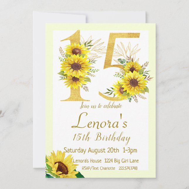 Invitación al cumpleaños del girasol, cumpleaños n (Anverso)