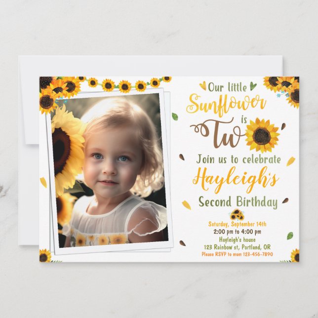 Invitación al cumpleaños del girasol Foto de segun (Anverso)