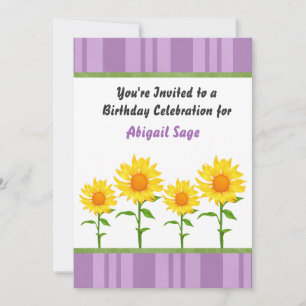 Invitación al cumpleaños del girasol morado y amar