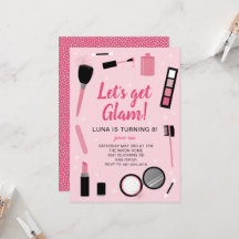 Invitación al cumpleaños del glamour de maquillaje