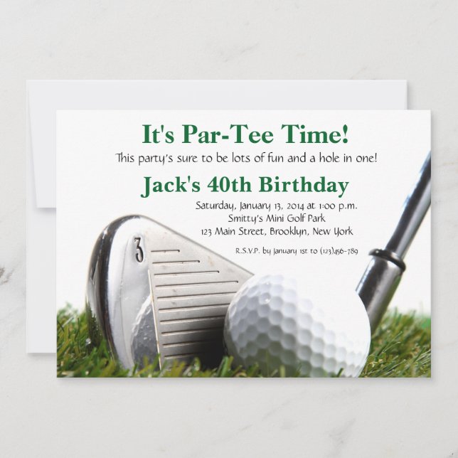 Invitación al cumpleaños del hombre de golf (Anverso)