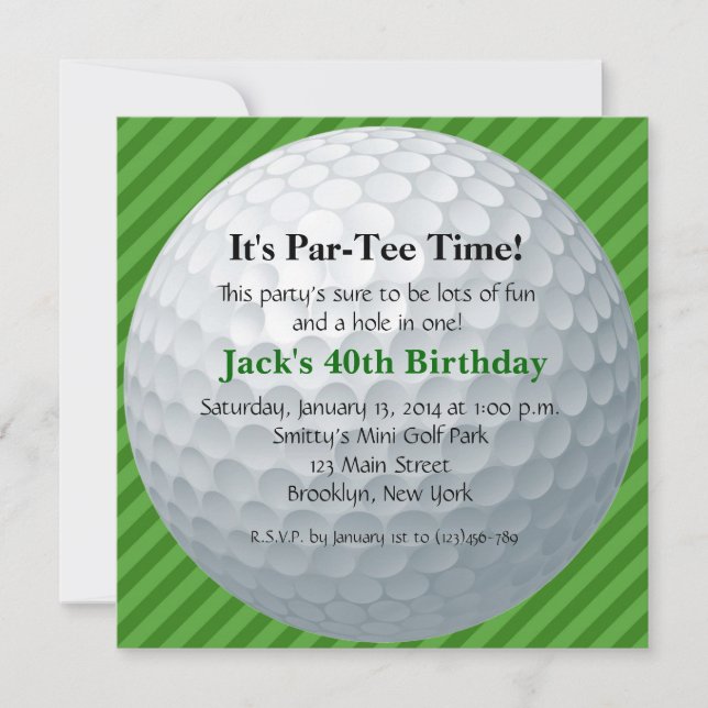 Invitación al cumpleaños del hombre de golf (Anverso)