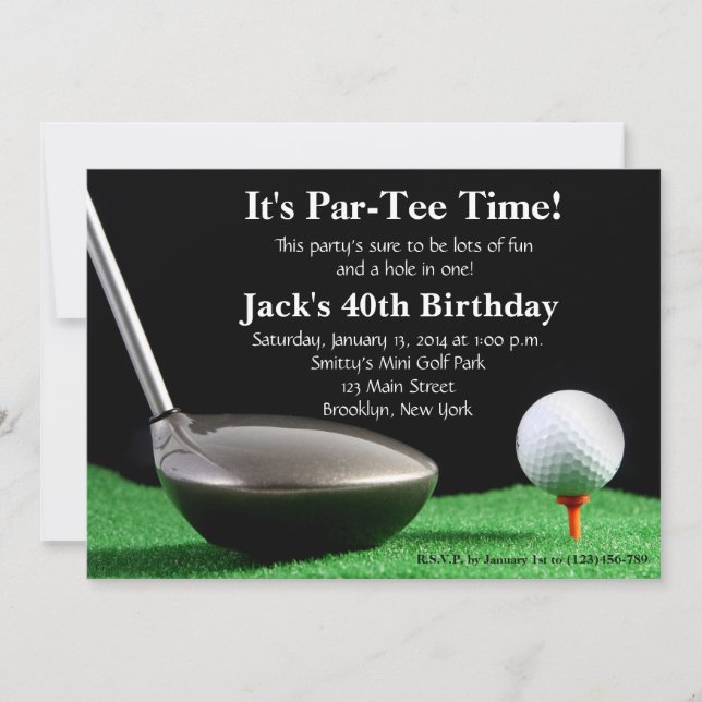 Invitación al cumpleaños del hombre de golf (Anverso)