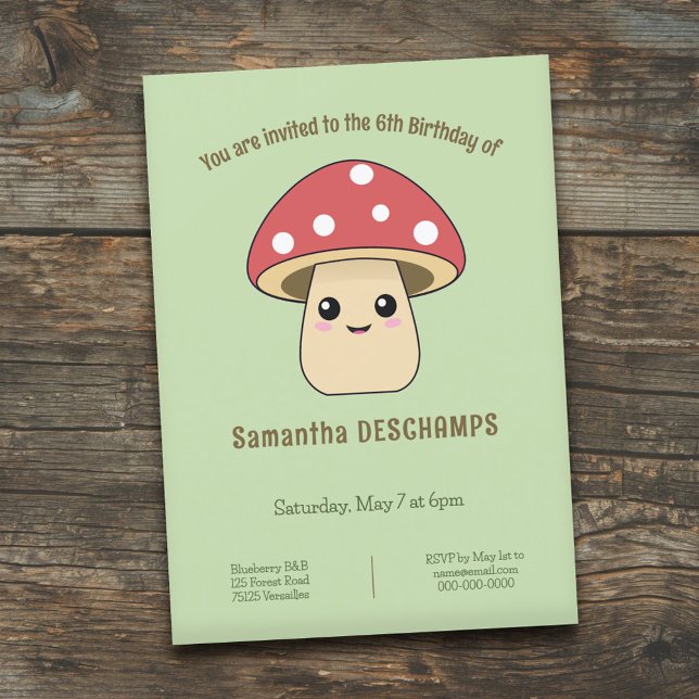 Invitación al cumpleaños del hongo cute (Cute Mushroom Birthday Invitation)
