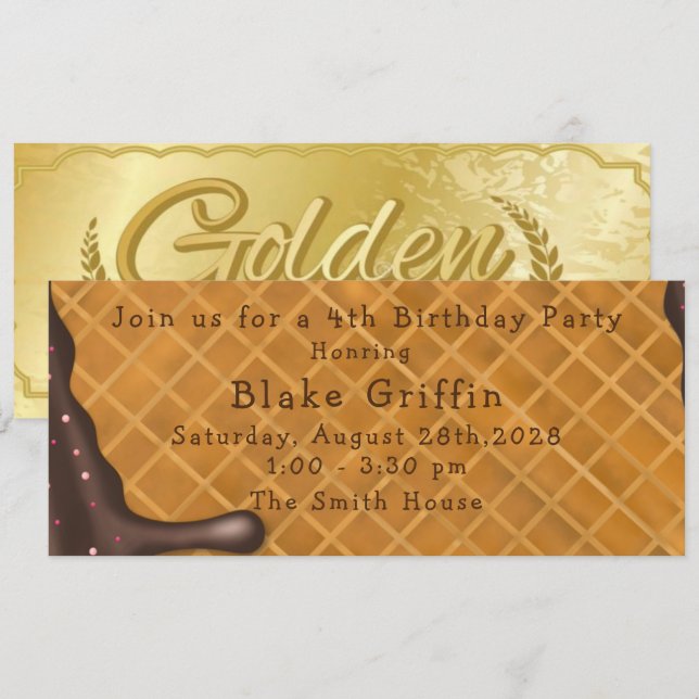 Invitación al cumpleaños del Ice Cream Golden Tick (Anverso / Reverso)
