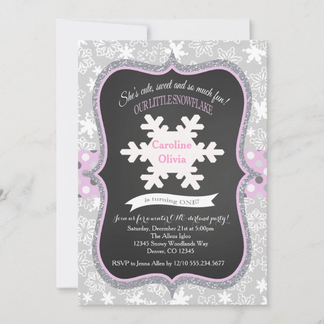 Invitación al cumpleaños del invierno de Snowflake (Anverso)