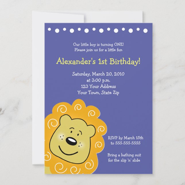 Invitación al cumpleaños del león pequeño 5 x 7 (Anverso)