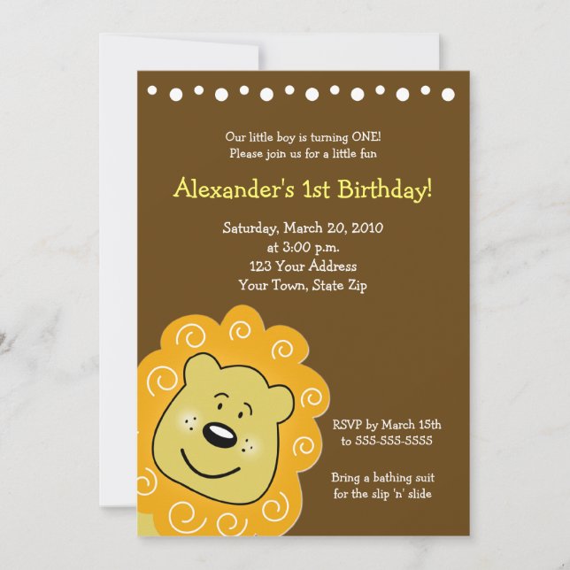 Invitación al cumpleaños del león pequeño 5 x 7 (Anverso)