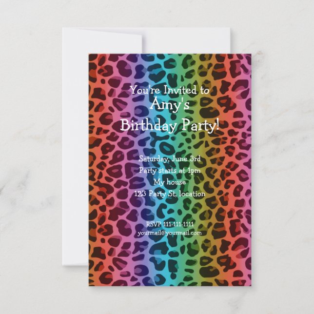 Invitación al cumpleaños del leopardo arcoiris (Anverso)