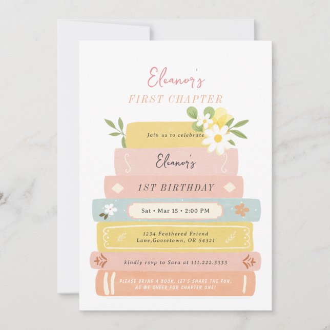 Invitación al cumpleaños del libro de cuentos de p (Anverso)