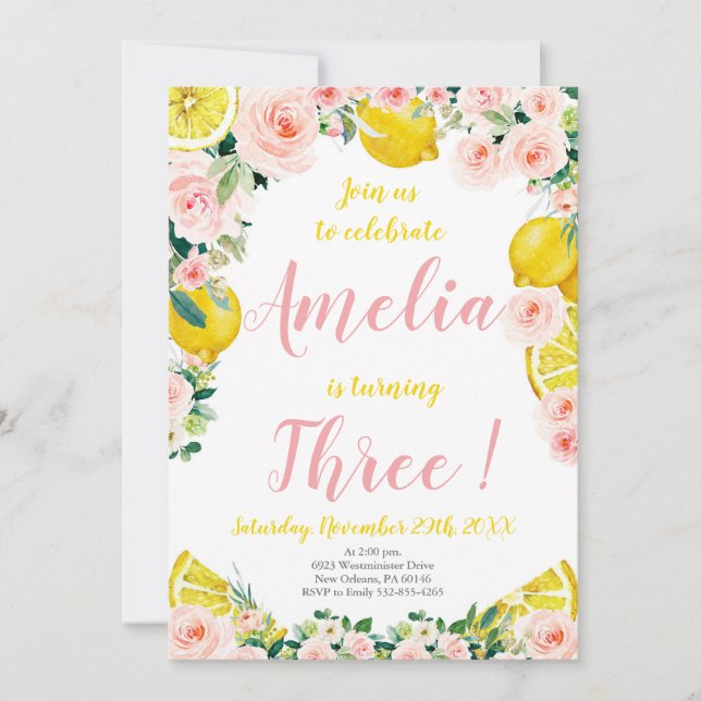 Invitación al cumpleaños del limón, tercer cumplea (Anverso)