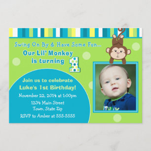 Invitación al cumpleaños del mono 5x7 tarjeta foto