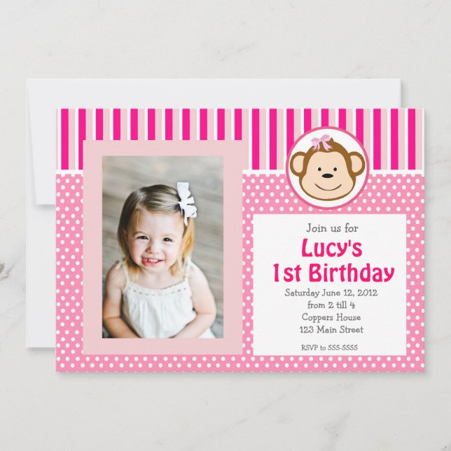 Invitación al cumpleaños del mono Chica Rosa (Anverso)