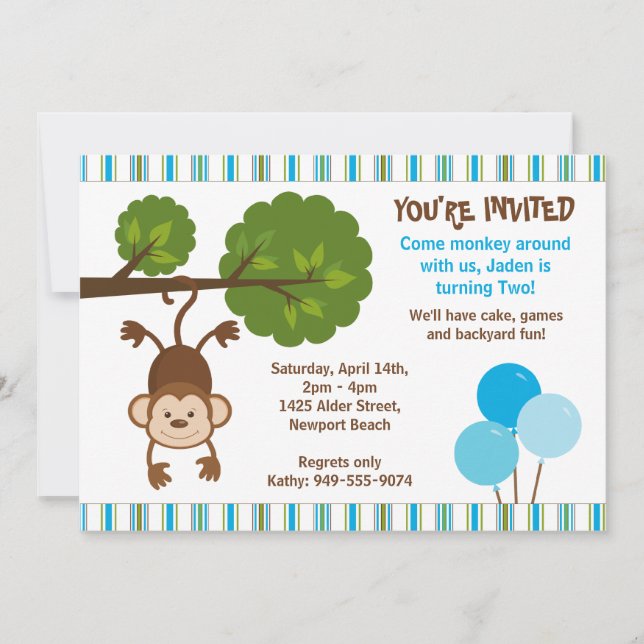 Invitación al cumpleaños del mono con sobre coinci (Anverso)