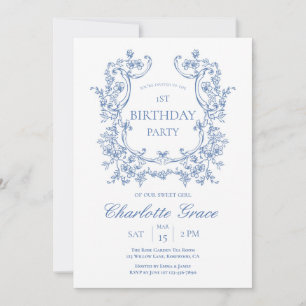 Invitación al cumpleaños del Monograma Dusty Blue 