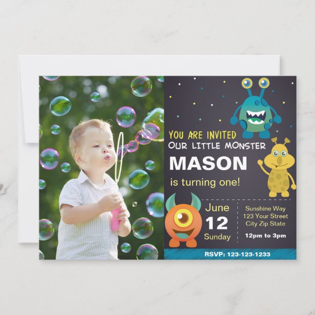 Invitación al cumpleaños del monstruo azul con fot (Anverso)
